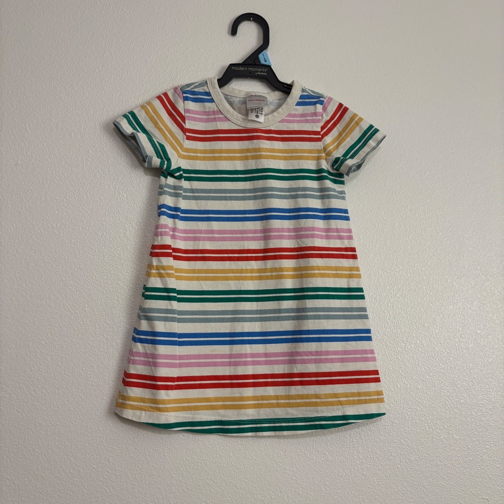 Hanna Andersson Kids Rainbow Stripe Short Sleeve Cotton Dress Multi-Color US 3T - Picture 1 of 6
